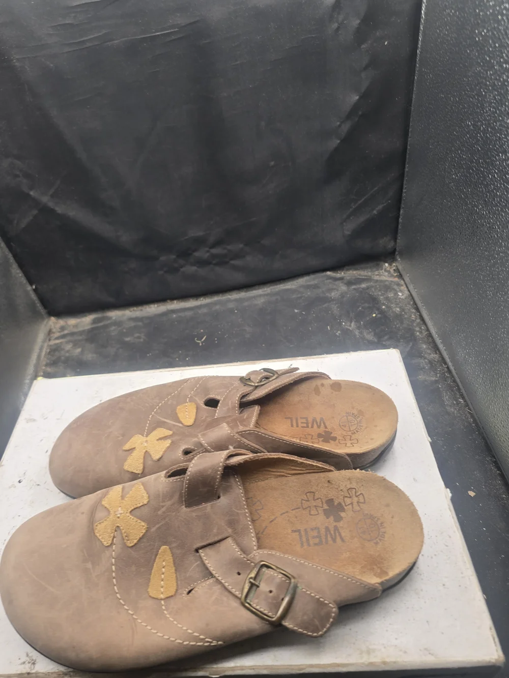 Naot Taupe Suede Slip-On Loafers with Floral Applique